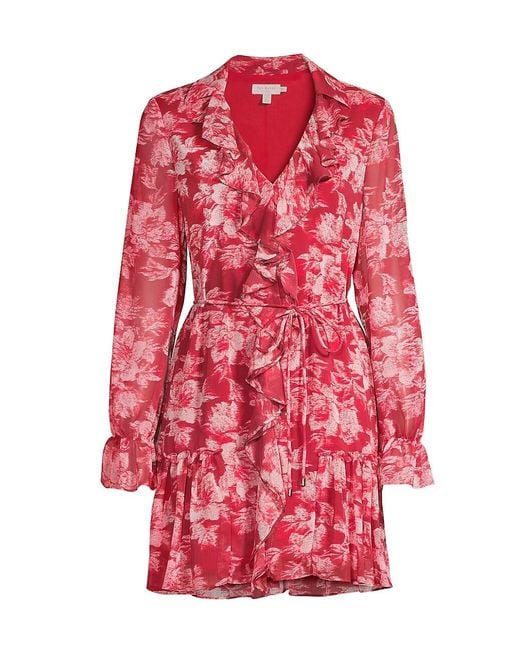 Ted Baker Synthetic Linndie Floral Ruffle Dress in Red | Lyst