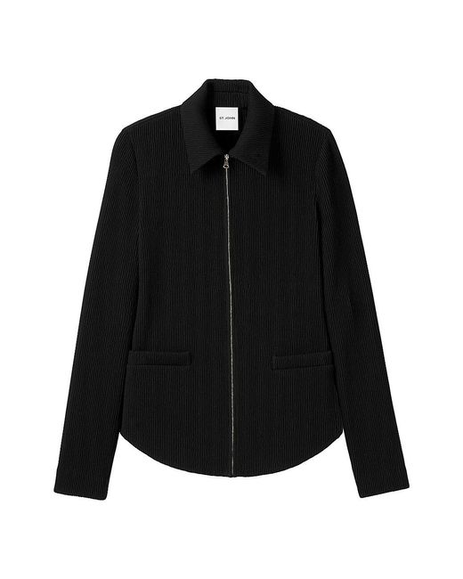 St. John Synthetic Ribbed Zip-front Jacket in Black | Lyst