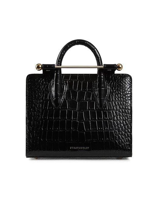 Strathberry Nano Croc-embossed Leather Tote in Black - Lyst