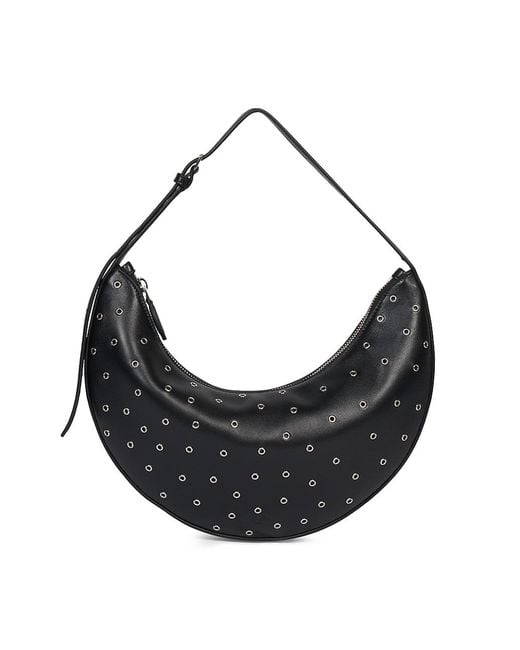 Alaïa Half Moon Grommet Leather Shoulder Bag in Black | Lyst