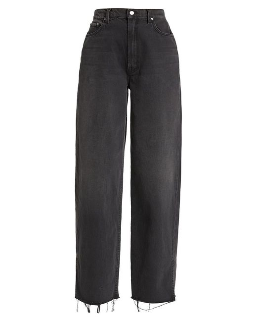 Mother Snacks! Fun Dip Puddle Frayed Straight Jeans in Black | Lyst