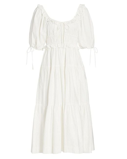 En Saison Cotton Brielle Tiered Midi Dress in White | Lyst