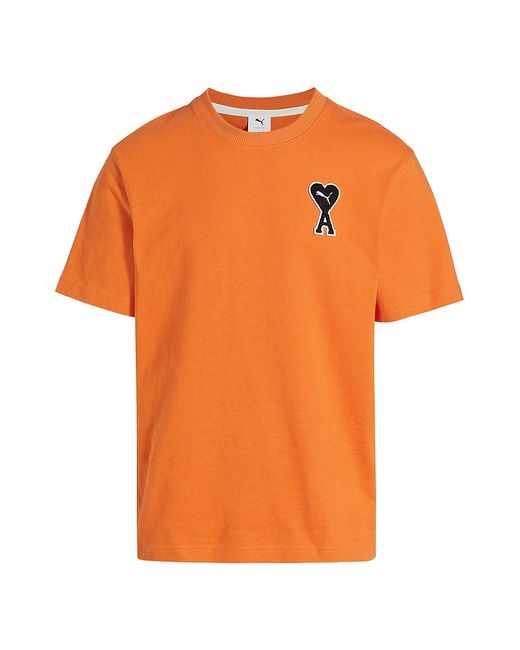 PUMA X Ami Logo Cotton T-shirt in Orange for Men | Lyst