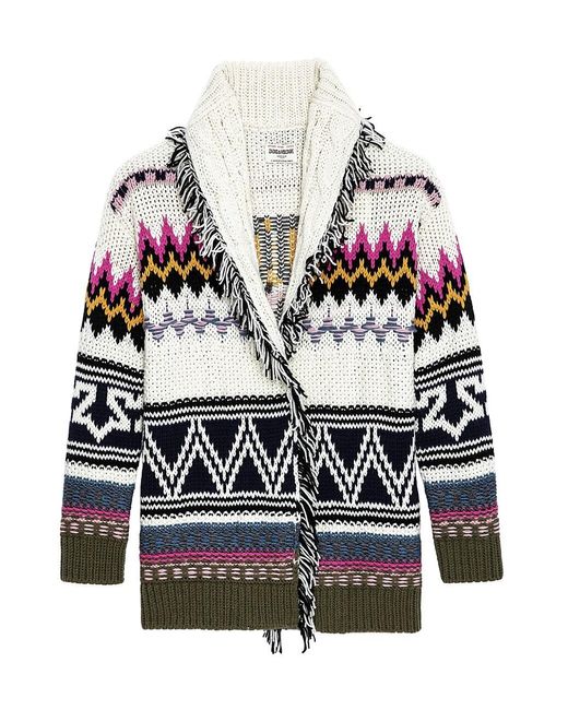 Zadig & Voltaire Ella Fringed Wool-blend Intarsia Cardigan in White | Lyst