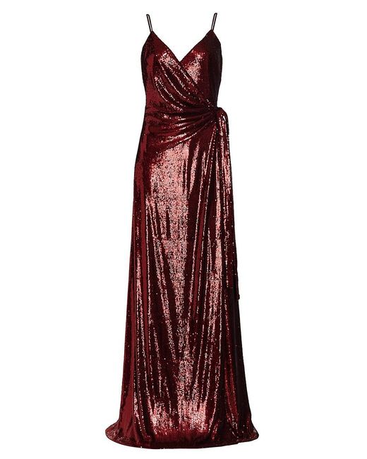 Halston Synthetic Amiel Sequin Wrap Dress in Merlot (Red) - Lyst