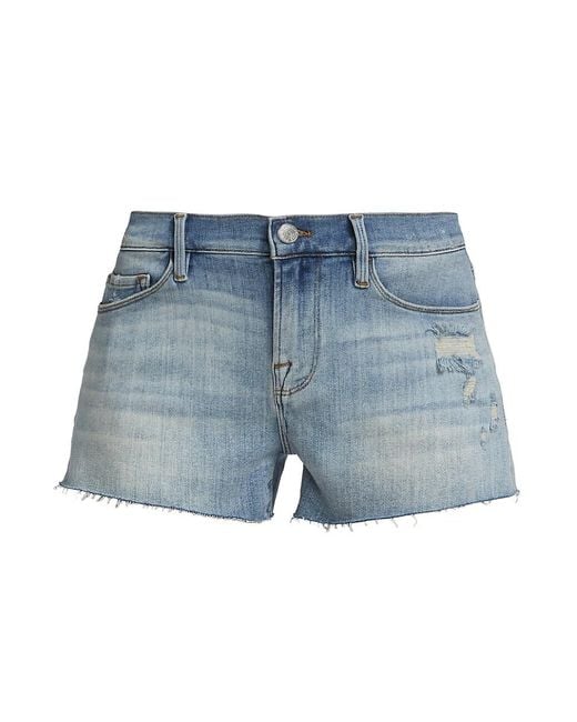 FRAME Le Cutoff Denim Shorts in Blue | Lyst