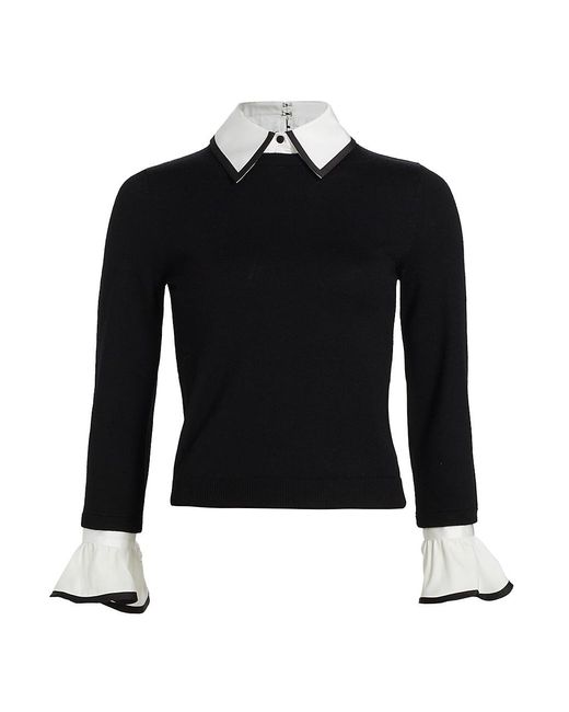 Alice + Olivia Justina Combination Wool Sweater in Black Combo (Black ...