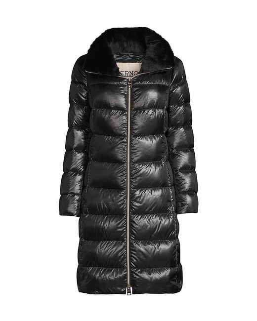 Herno Faux Fur-collared Shell Down Puffer Coat in Black | Lyst