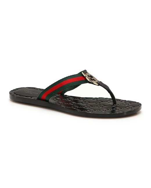 Gucci GG Web Flip-Flops in Brown | Lyst