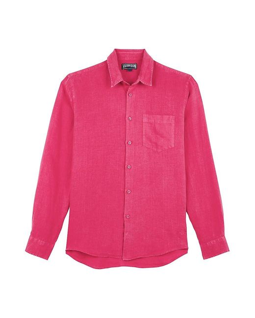 Vilebrequin Long-sleeve Linen Shirt in Pink for Men | Lyst