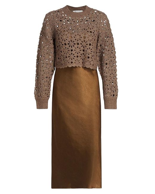 DH New York Brown Turtleneck Sweater Dress Two-piece Set