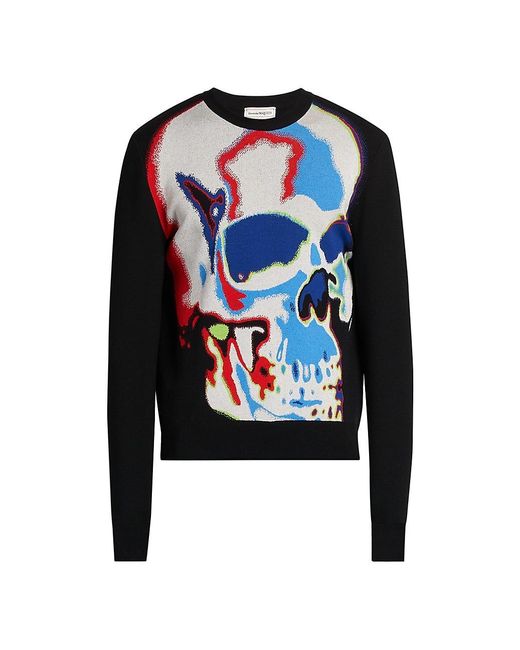 Alexander McQueen Skull Wool-blend Sweater in Blue for Men | Lyst