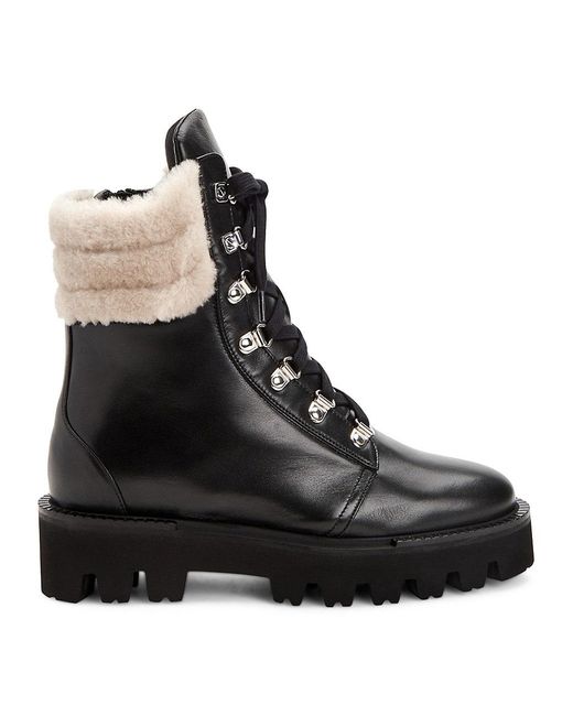 Aquatalia Alyssa Shearling-trim Leather Hiking Boots in Black | Lyst