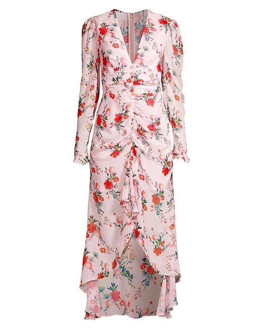 SAU LEE Ciara Floral High-low Midi-dress in Pink | Lyst