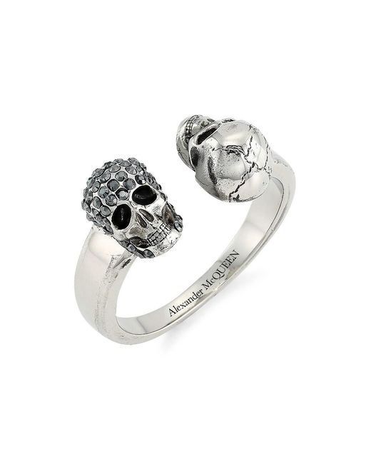 Alexander McQueen Pavé Skull Twin Ring in Silver (Metallic) for Men | Lyst
