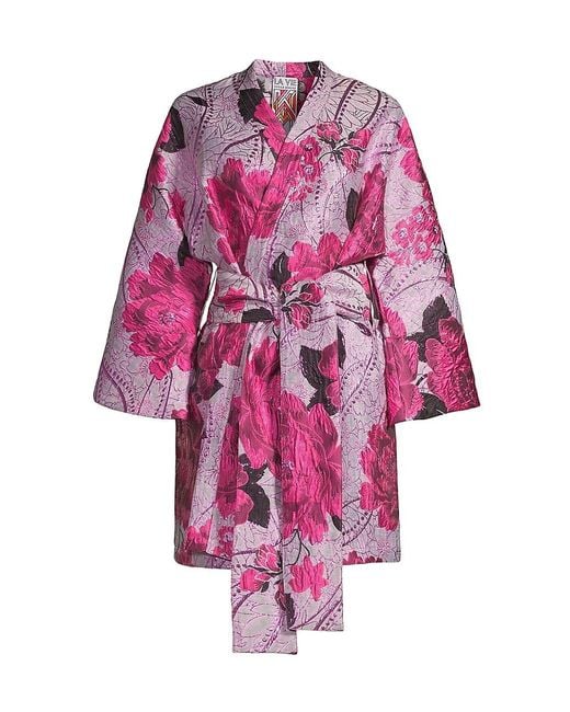 La Vie Style House Brocade Mini Wrap Kimono in Pink | Lyst