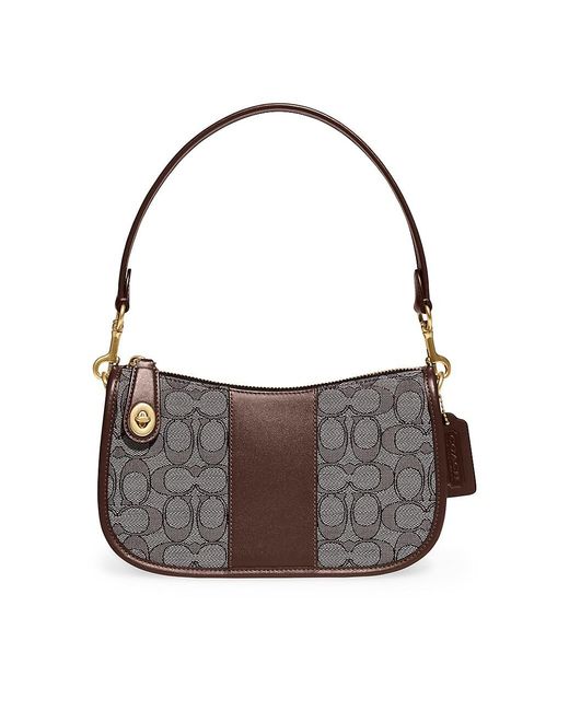 coach swinger bag in signature jacquard brown