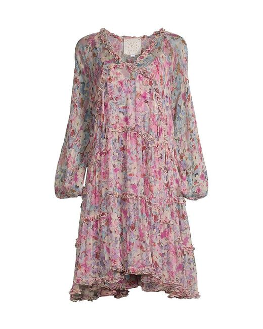 Johnny Was Skyler Silk Floral Minidress in Pink | Lyst