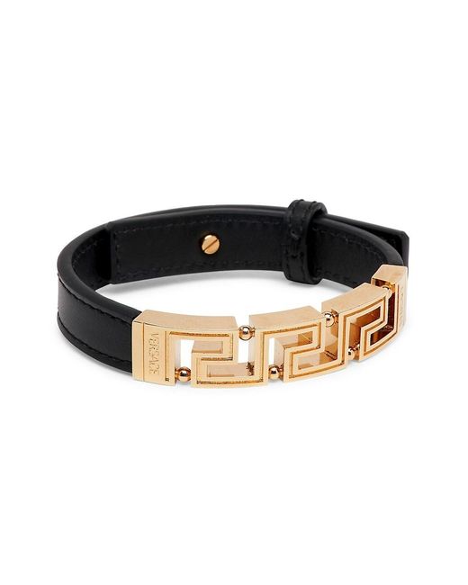 Versace Greca Logo Leather Bracelet in Black for Men | Lyst