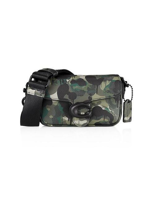 COACH Leather Camouflage Tabby Crossbody 18 Bag in Green Blue (Black