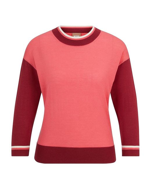 BOSS by HUGO BOSS Color-blocked Sweater In Super-fine Merino Wool in Red |  Lyst