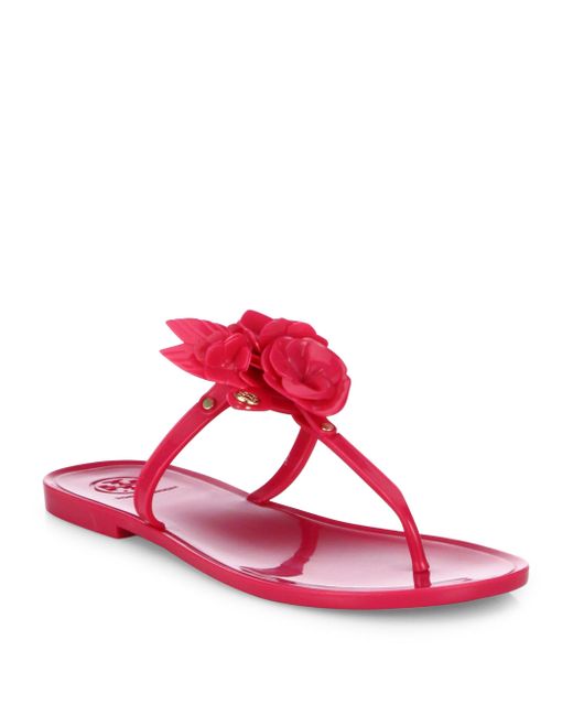Tory Burch Blossom Jelly Thong Sandals in Pink | Lyst