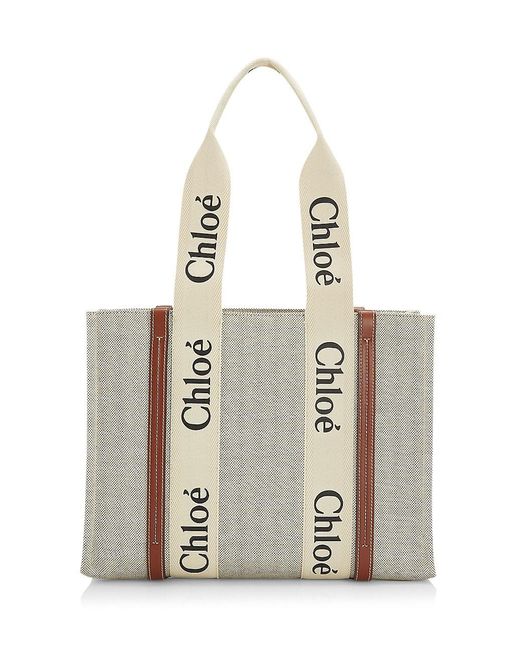 Chloé Medium Woody Linen Tote in White Brown (White) | Lyst