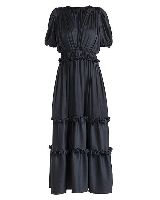 Shoshanna Synthetic Marcela Shirred Maxi-dress in Black - Lyst