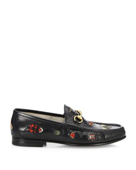 Gucci Roos Insect Motif Leather Moccasinloafers in Black | Lyst