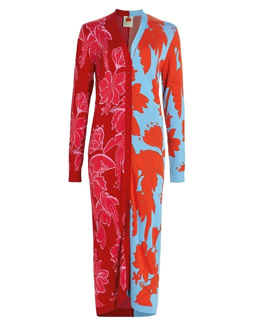 FARM Rio Colorblocked Cardigan Midi-dress in Red | Lyst