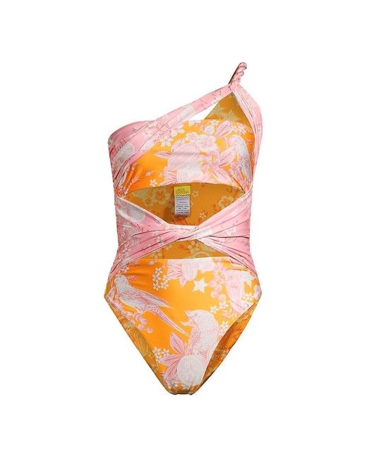 Agua Bendita Verano Road Gemma Floral Asymmetric One-piece Swimsuit in ...