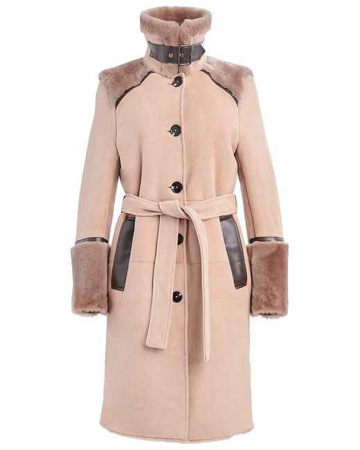 Dawn Levy Astrid Shearling & Leather Trim Coat in Pink | Lyst