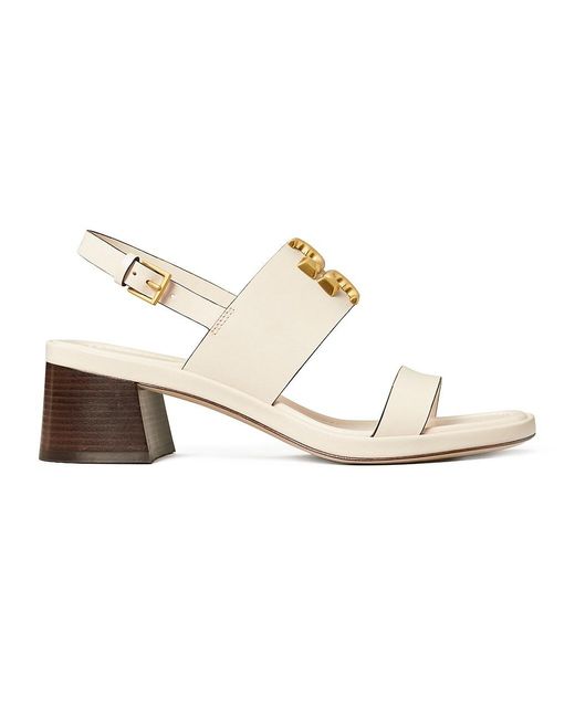 Tory Burch Leather Eleanor Block-heel Slingback Sandals in White | Lyst
