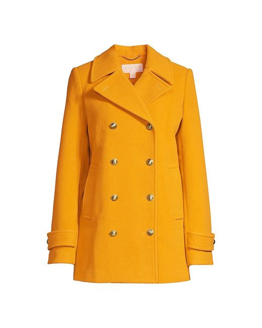 MICHAEL Michael Kors Double-breasted Wool-blend Peacoat in Marigold ...