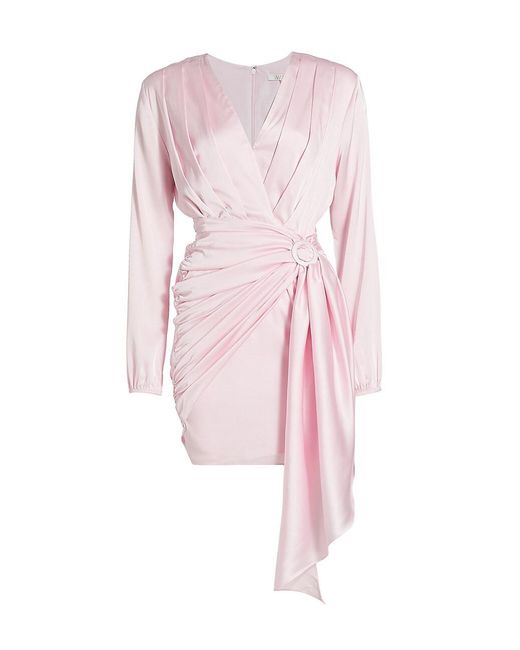 Wayf Satin Attina Belted Wrap Dress in Blush (Pink) | Lyst