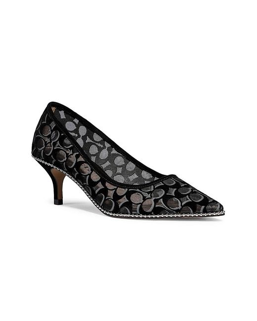 COACH Jackie Bead-trim Signature Mesh Pumps in Black | Lyst
