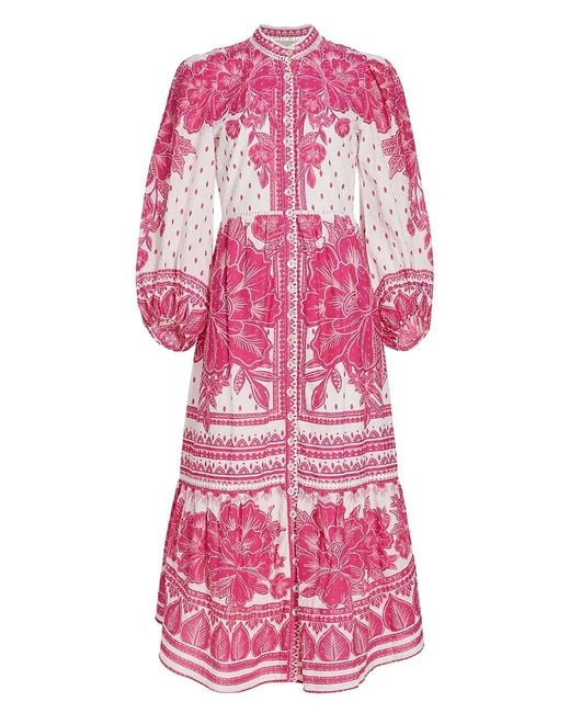 FARM Rio Tropical Woodcut Floral Maxi Dress in Pink | Lyst