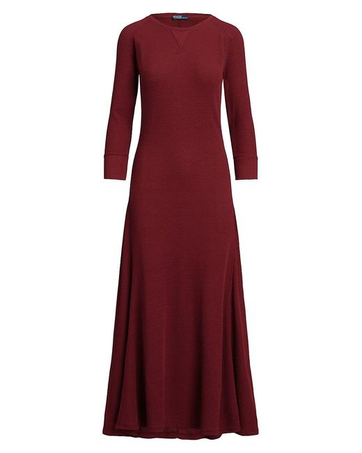 Polo Ralph Lauren Waffle-knit Cotton Maxi Dress in Red | Lyst