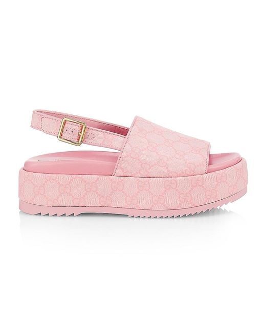 Gucci Angeline Logo Canvas Flatform Slingback Sandals in Pink | Lyst
