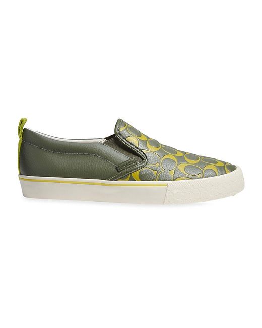 COACH Leather Printed Pebble Skate Sneakers in Army Green (Green) for ...