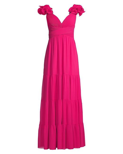 ONE33 SOCIAL Ruffled-shoulder Pleated Tiered Gown in Pink | Lyst