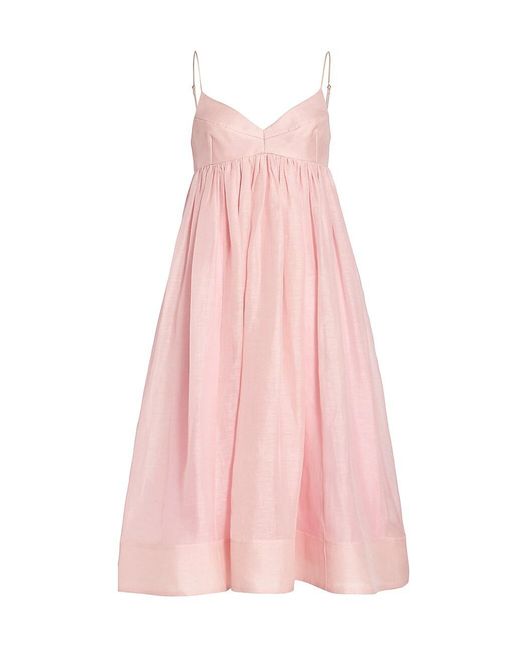 Zimmermann Linen Dancer Empire Waist Midi-dress in Dusty Pink (Pink) | Lyst
