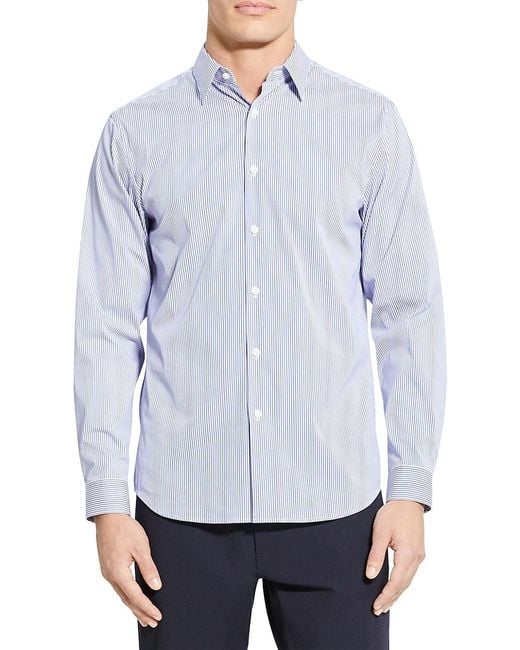 Theory Irving Striped Cotton-blend Shirt in Blue for Men | Lyst