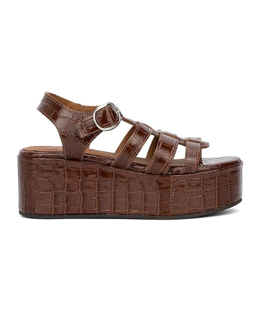 Aquatalia Dafne Croc-embossed Leather Sandals in Brown | Lyst