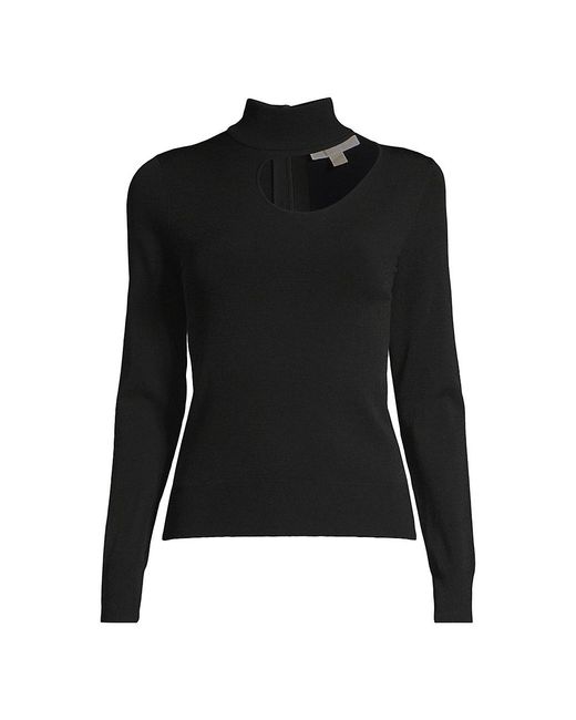 MICHAEL Michael Kors Synthetic Knit Turtleneck Cut Out Sweater in Black ...