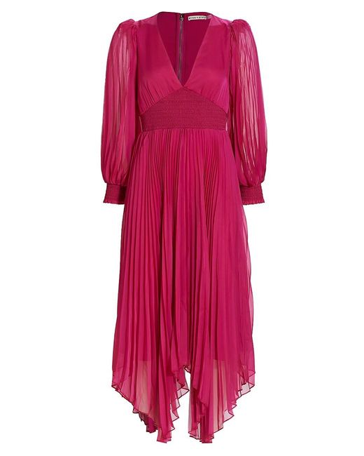 Alice + Olivia Synthetic Sion Pleated & Smocked Midi-dress in Raspberry ...