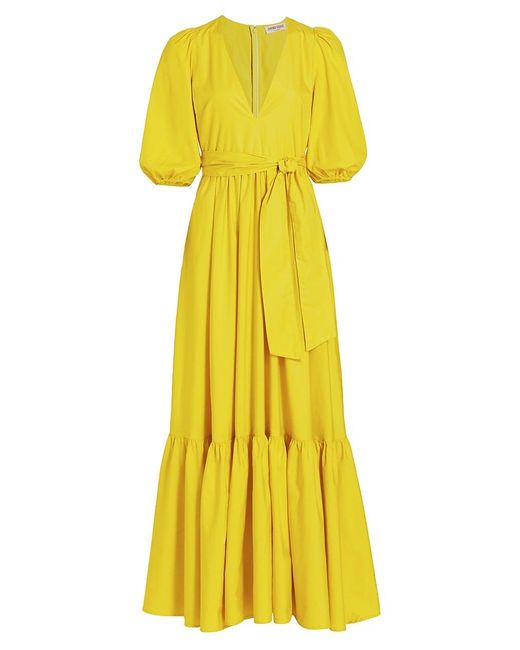 Emporio Sirenuse Terenzia Belted Puff-sleeve Maxi Dress in Yellow | Lyst