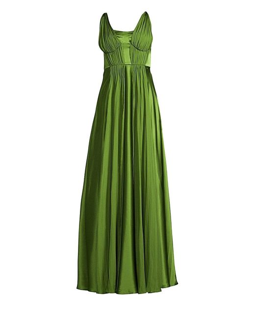 AMUR Adele Pleated Silk Gown in Green | Lyst