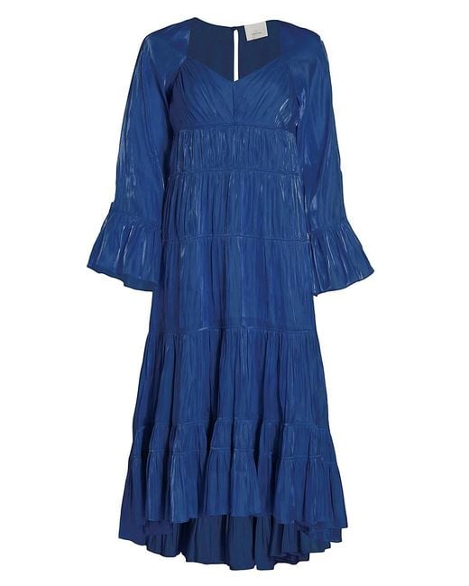 Cinq À Sept Nina Tiered Satin Midi Dress in Blue | Lyst