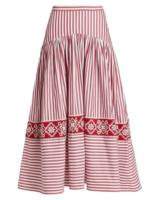 Silvia Tcherassi Cotton Freya Striped & Embroidered Midi-skirt | Lyst